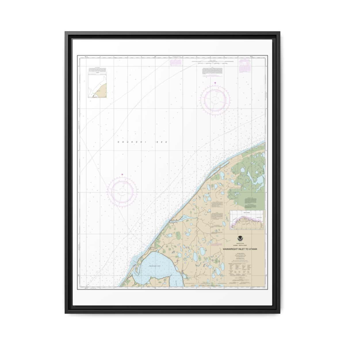 Chart 16085 Wainwright Inlet to Atanik - NOAA Nautical Chart Floating Frame Canvas | 24" x 32" | 30" x 40" - Black front