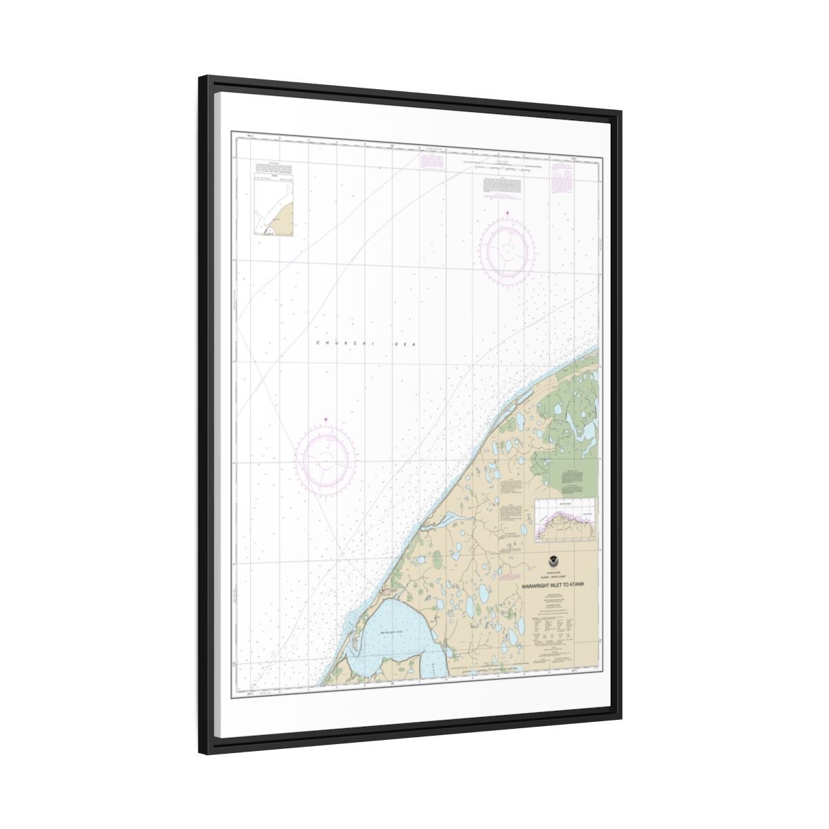 Chart 16085 Wainwright Inlet to Atanik - NOAA Nautical Chart Floating Frame Canvas | 24" x 32" | 30" x 40" - Black side