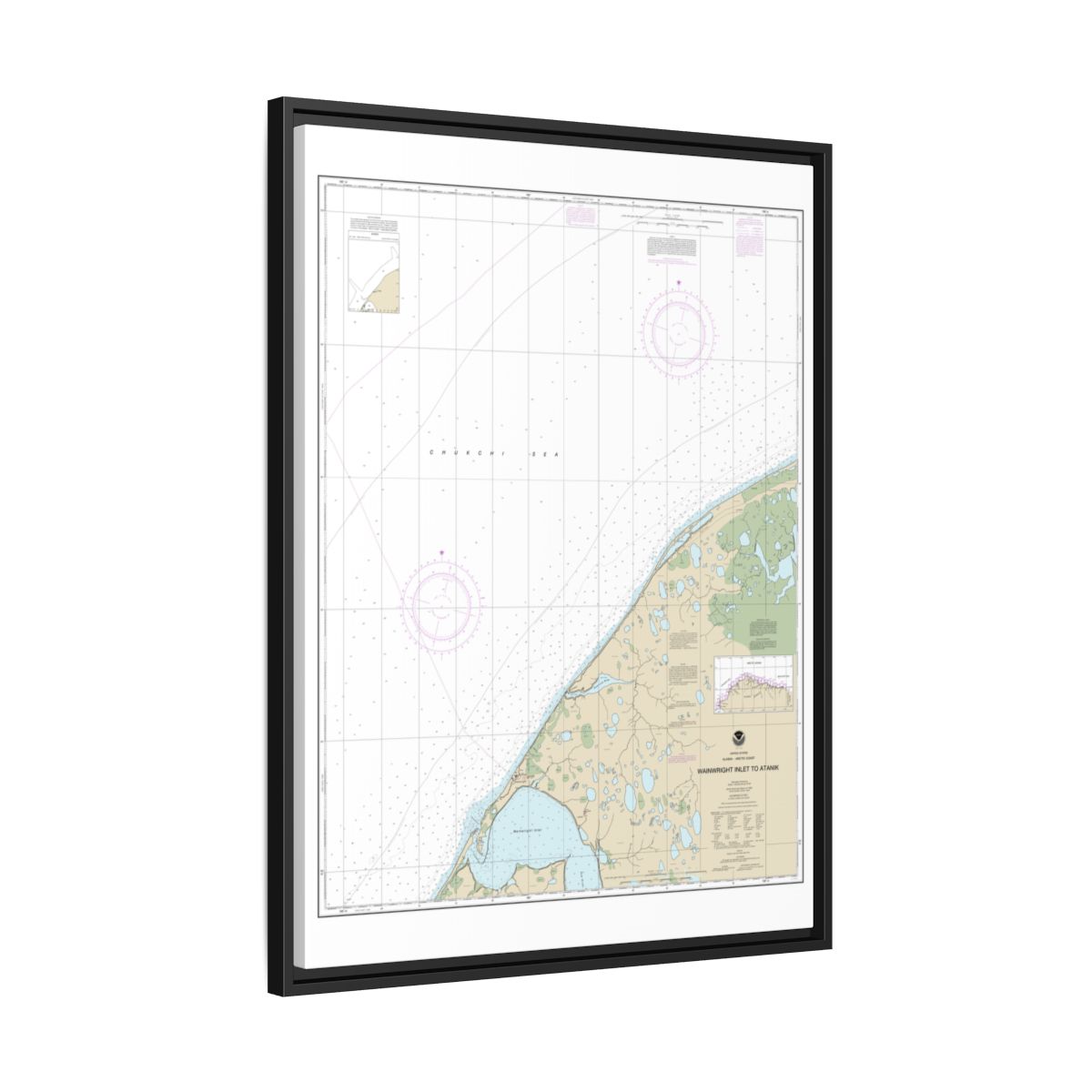 Chart 16085 Wainwright Inlet to Atanik - NOAA Nautical Chart Floating Frame Canvas | 24" x 32" | 30" x 40" - Black side