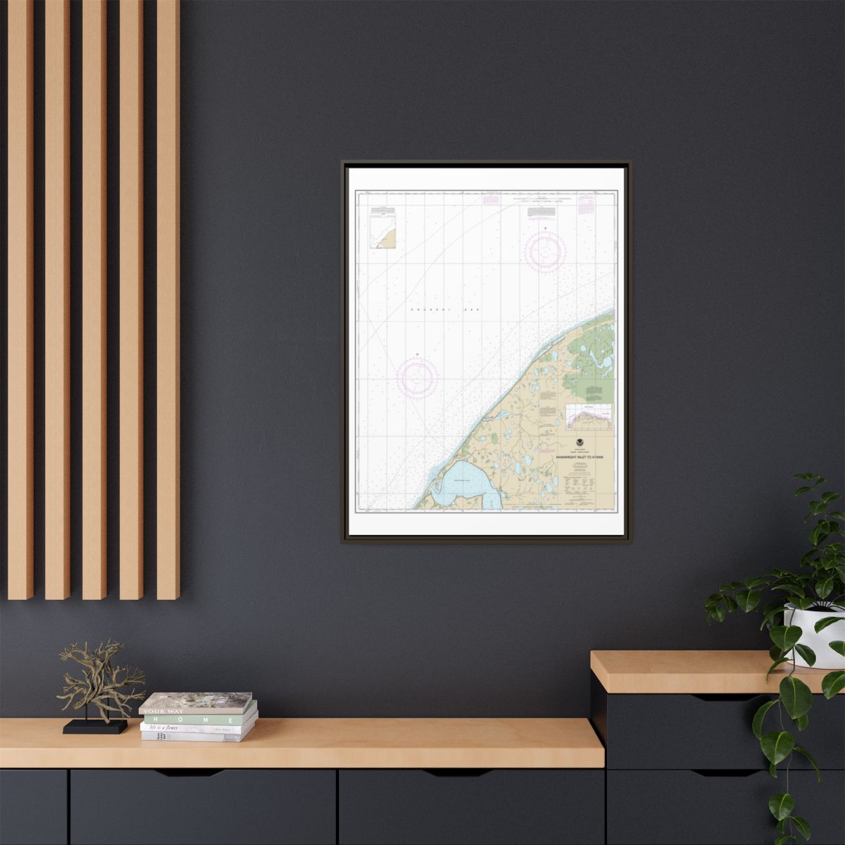 Chart 16085 Wainwright Inlet to Atanik - NOAA Nautical Chart Floating Frame Canvas | 24" x 32" | 30" x 40" - Espresso context-2