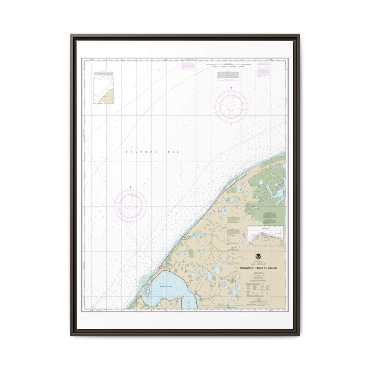 Chart 16085 Wainwright Inlet to Atanik - NOAA Nautical Chart Floating Frame Canvas | 24" x 32" | 30" x 40" - Espresso front