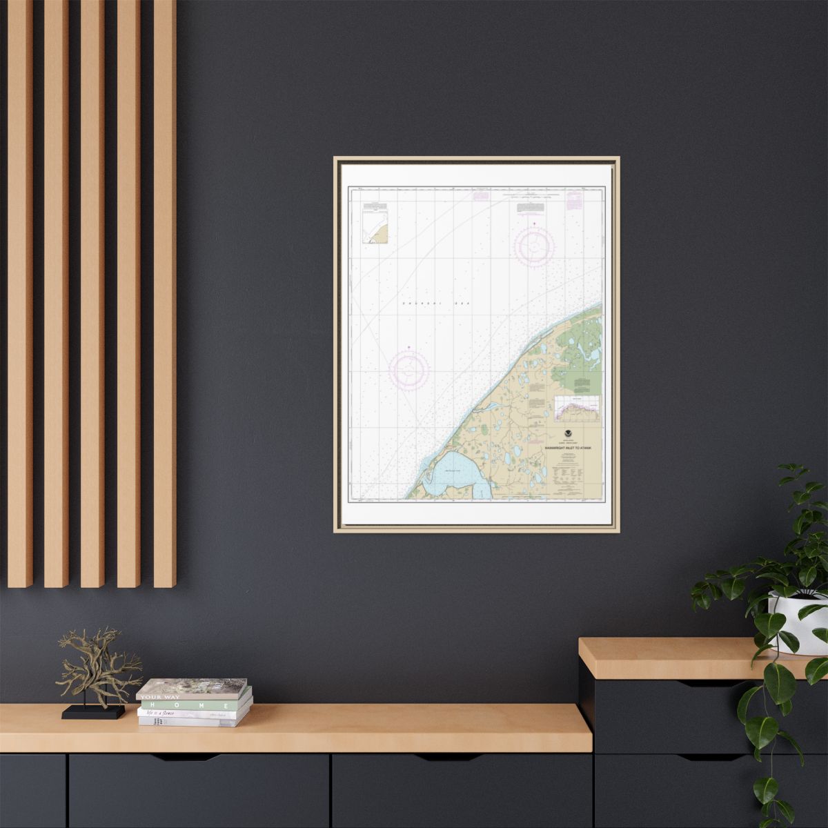 Chart 16085 Wainwright Inlet to Atanik - NOAA Nautical Chart Floating Frame Canvas | 24" x 32" | 30" x 40" - Natural context-2