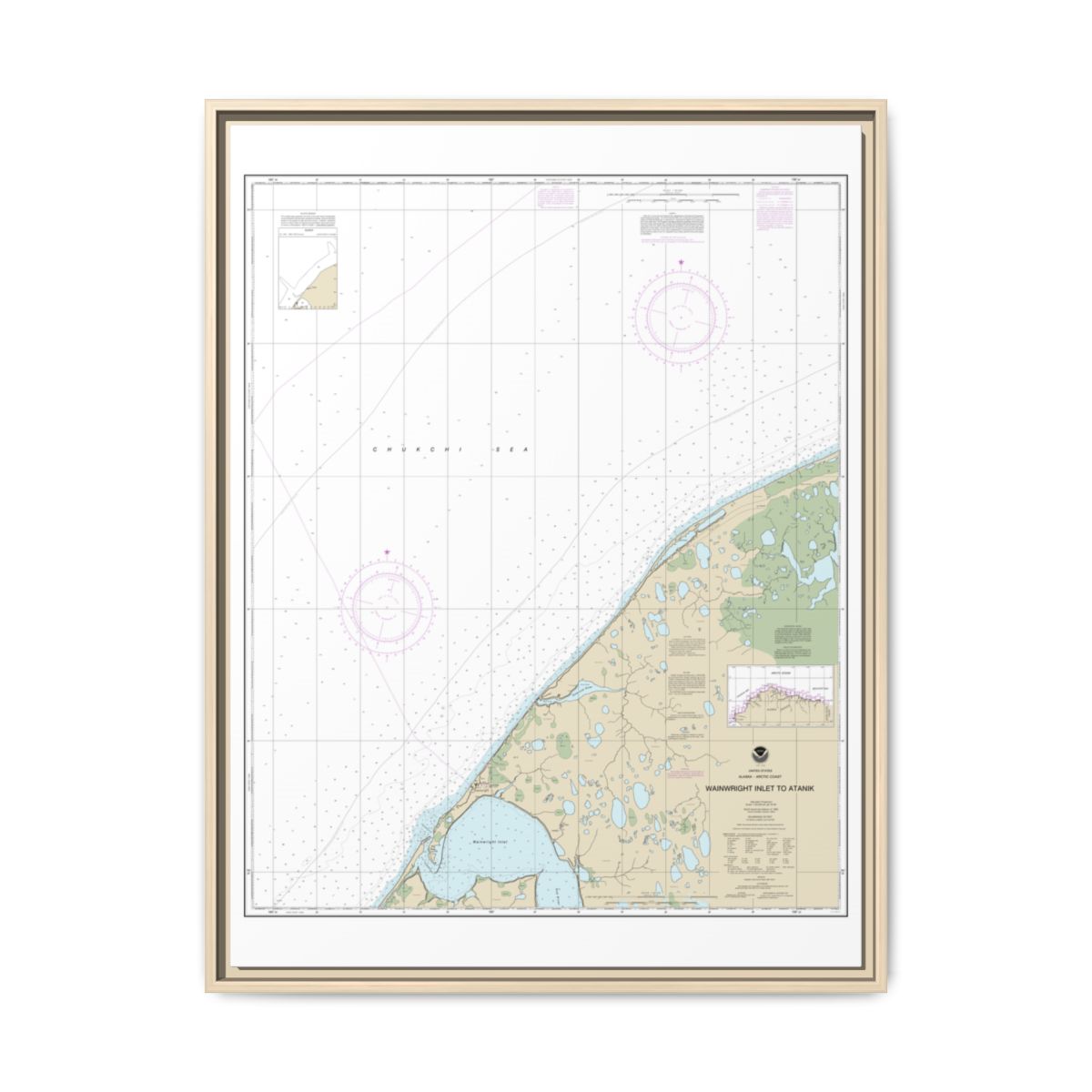 Chart 16085 Wainwright Inlet to Atanik - NOAA Nautical Chart Floating Frame Canvas | 24" x 32" | 30" x 40" - Natural front