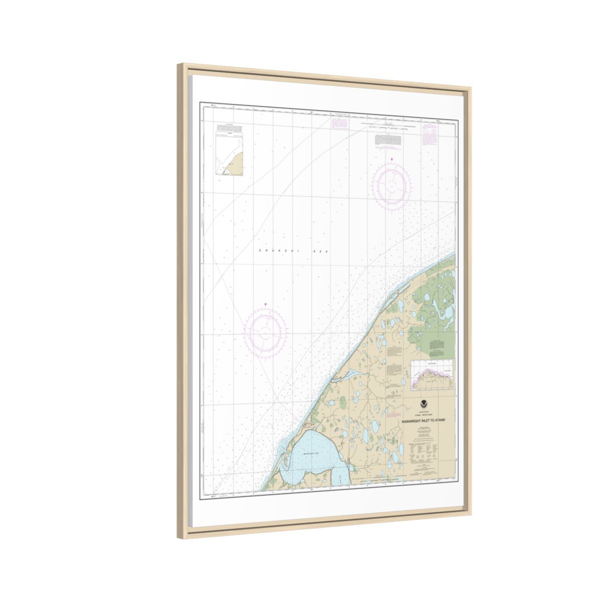 Chart 16085 Wainwright Inlet to Atanik - NOAA Nautical Chart Floating Frame Canvas | 24" x 32" | 30" x 40" - Natural side