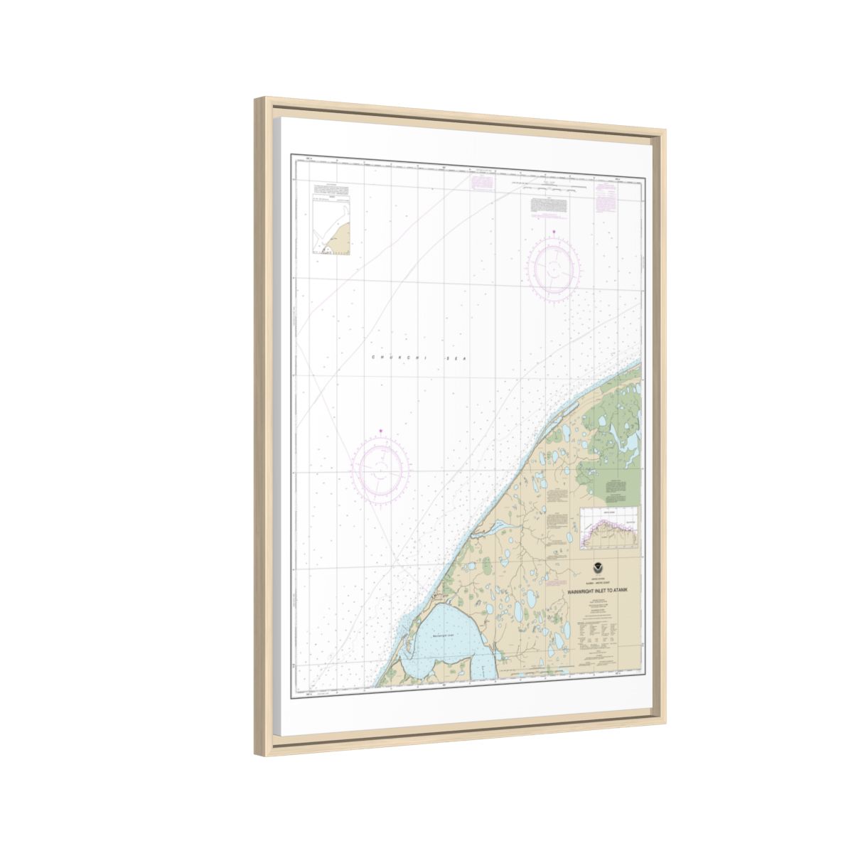 Chart 16085 Wainwright Inlet to Atanik - NOAA Nautical Chart Floating Frame Canvas | 24" x 32" | 30" x 40" - Natural side