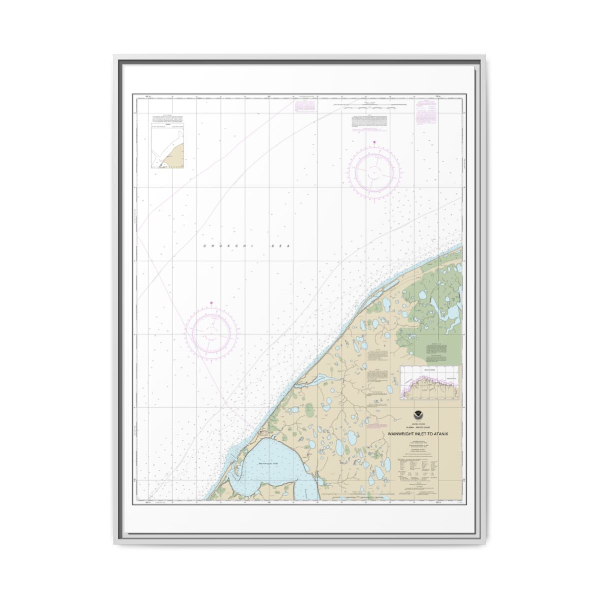 Chart 16085 Wainwright Inlet to Atanik - NOAA Nautical Chart Floating Frame Canvas | 24" x 32" | 30" x 40" - White front