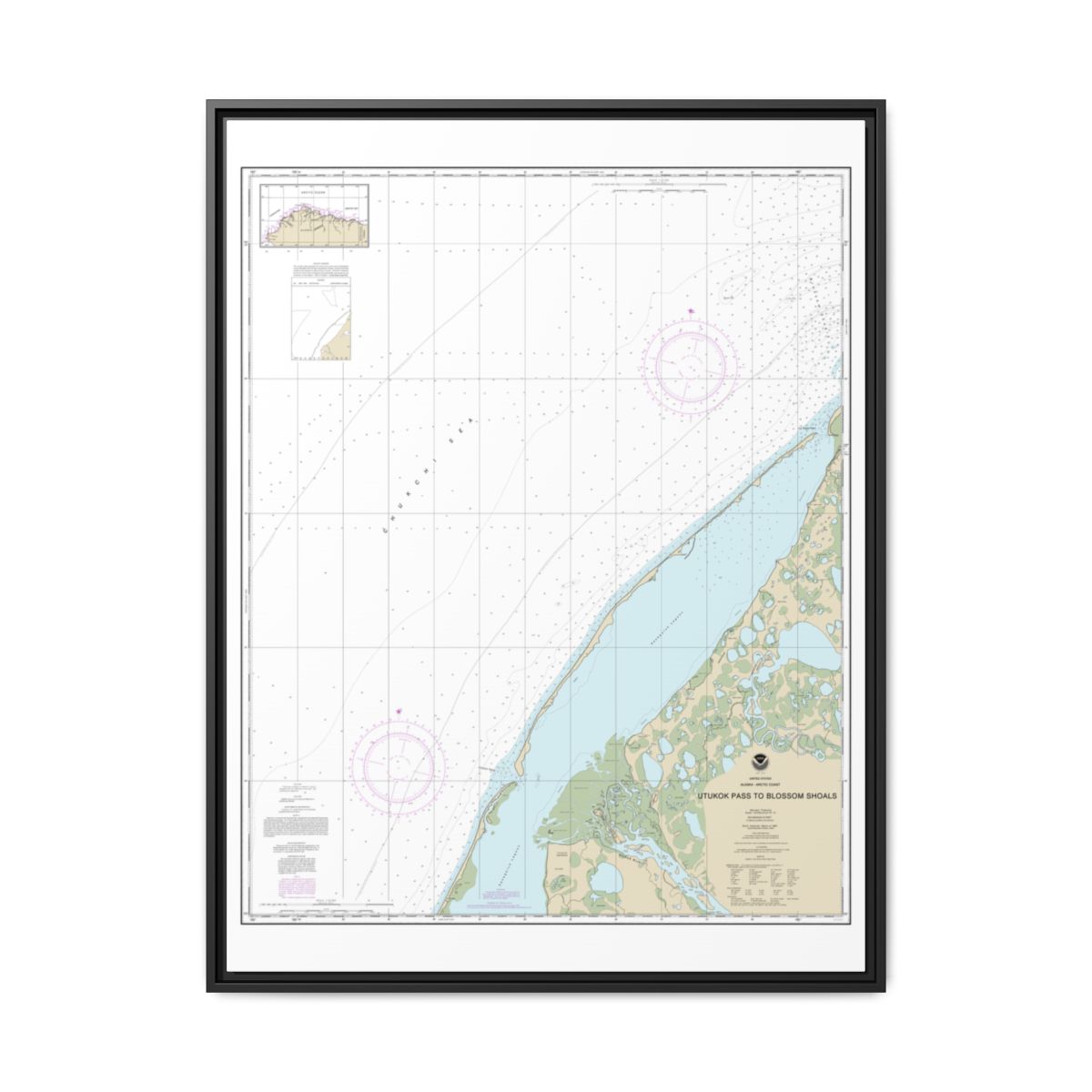 Chart 16088 Utukok Pass to Blossom Shoals - NOAA Nautical Chart Floating Frame Canvas | 24" x 32" | 30" x 40" - Black front