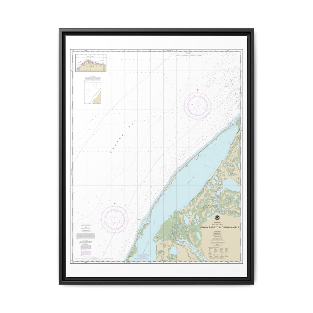 Chart 16088 Utukok Pass to Blossom Shoals - NOAA Nautical Chart Floating Frame Canvas | 24" x 32" | 30" x 40" - Black front