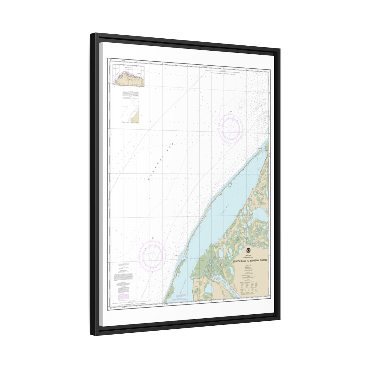 Chart 16088 Utukok Pass to Blossom Shoals - NOAA Nautical Chart Floating Frame Canvas | 24" x 32" | 30" x 40" - Black side