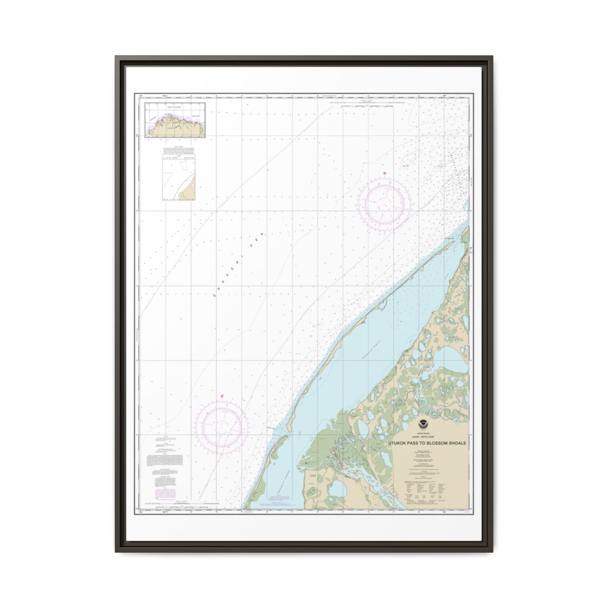 Chart 16088 Utukok Pass to Blossom Shoals - NOAA Nautical Chart Floating Frame Canvas | 24" x 32" | 30" x 40" - Espresso front