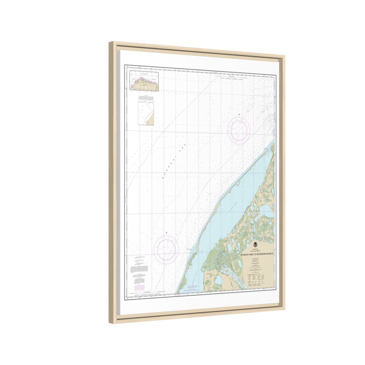 Chart 16088 Utukok Pass to Blossom Shoals - NOAA Nautical Chart Floating Frame Canvas | 24" x 32" | 30" x 40" - Natural side