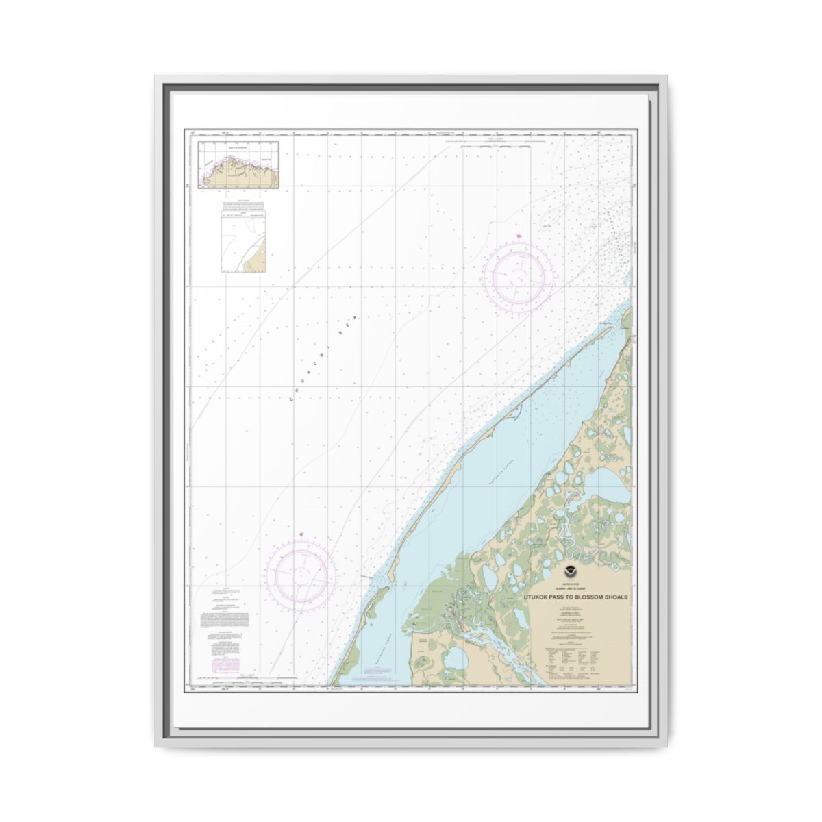 Chart 16088 Utukok Pass to Blossom Shoals - NOAA Nautical Chart Floating Frame Canvas | 24" x 32" | 30" x 40" - White front