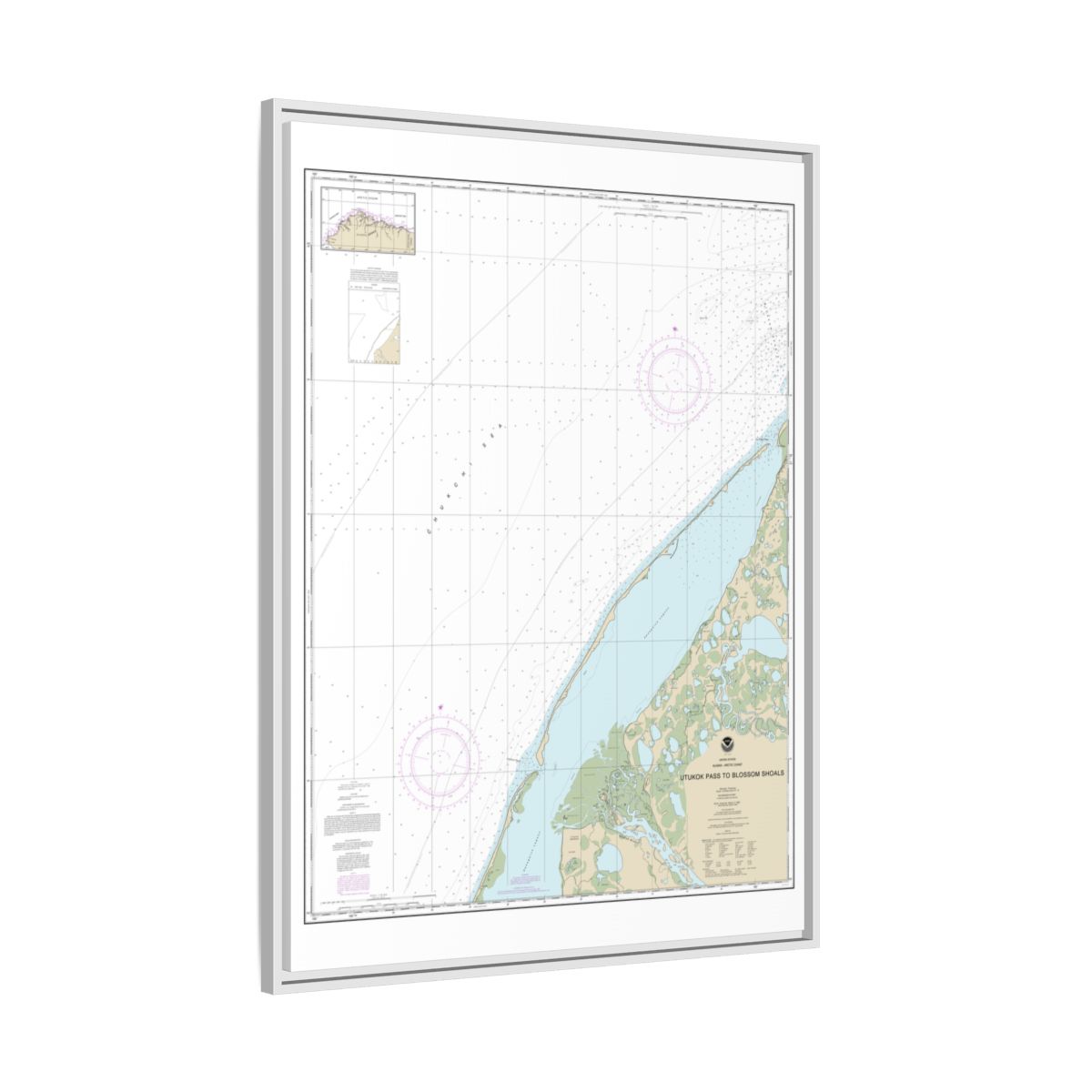 Chart 16088 Utukok Pass to Blossom Shoals - NOAA Nautical Chart Floating Frame Canvas | 24" x 32" | 30" x 40" - White side