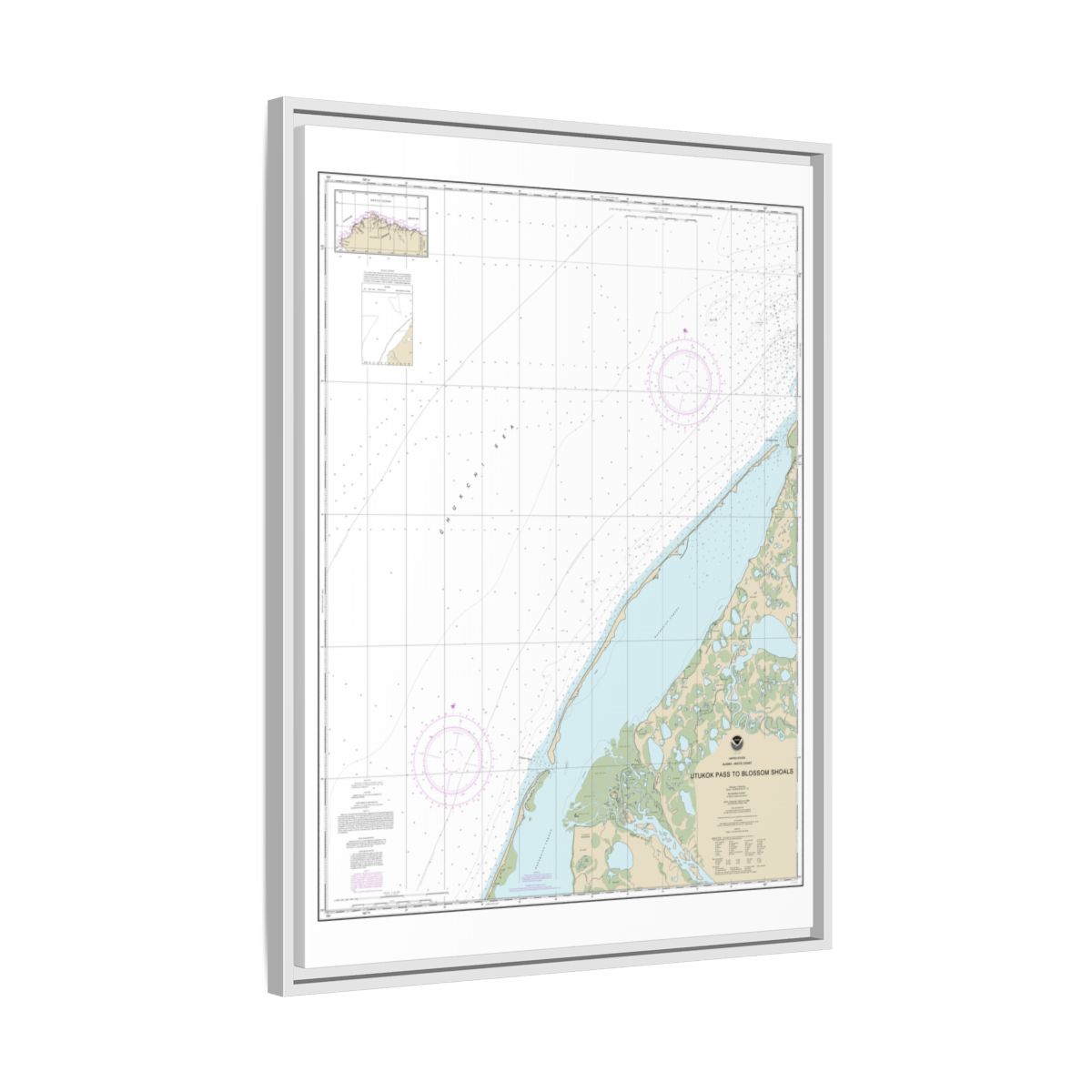 Chart 16088 Utukok Pass to Blossom Shoals - NOAA Nautical Chart Floating Frame Canvas | 24" x 32" | 30" x 40" - White side