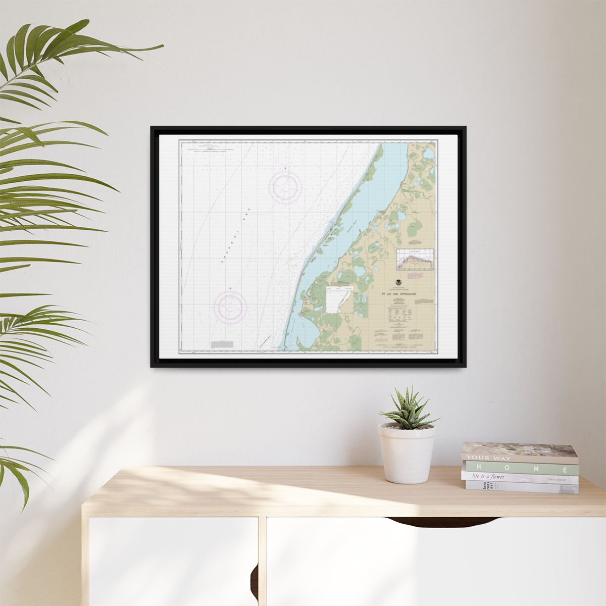 Chart 16101 Pt. Lay and approaches - NOAA Nautical Chart Floating Frame Canvas | 32" x 24" | 40" x 30" - Black context-1