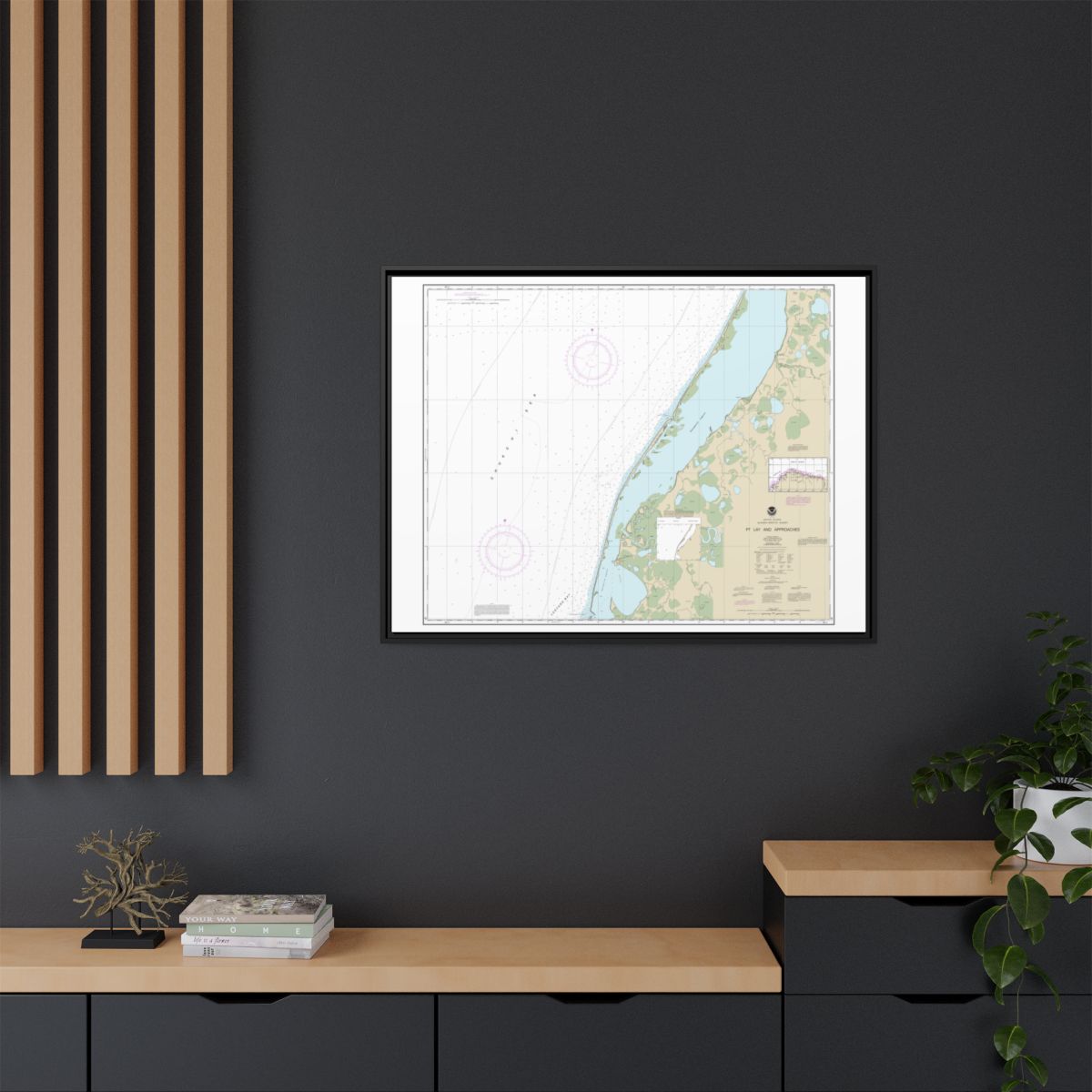 Chart 16101 Pt. Lay and approaches - NOAA Nautical Chart Floating Frame Canvas | 32" x 24" | 40" x 30" - Black context-2