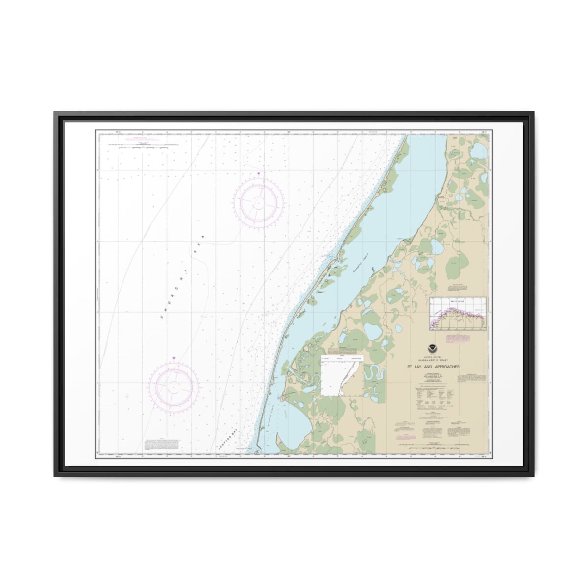 Chart 16101 Pt. Lay and approaches - NOAA Nautical Chart Floating Frame Canvas | 32" x 24" | 40" x 30" - Black front