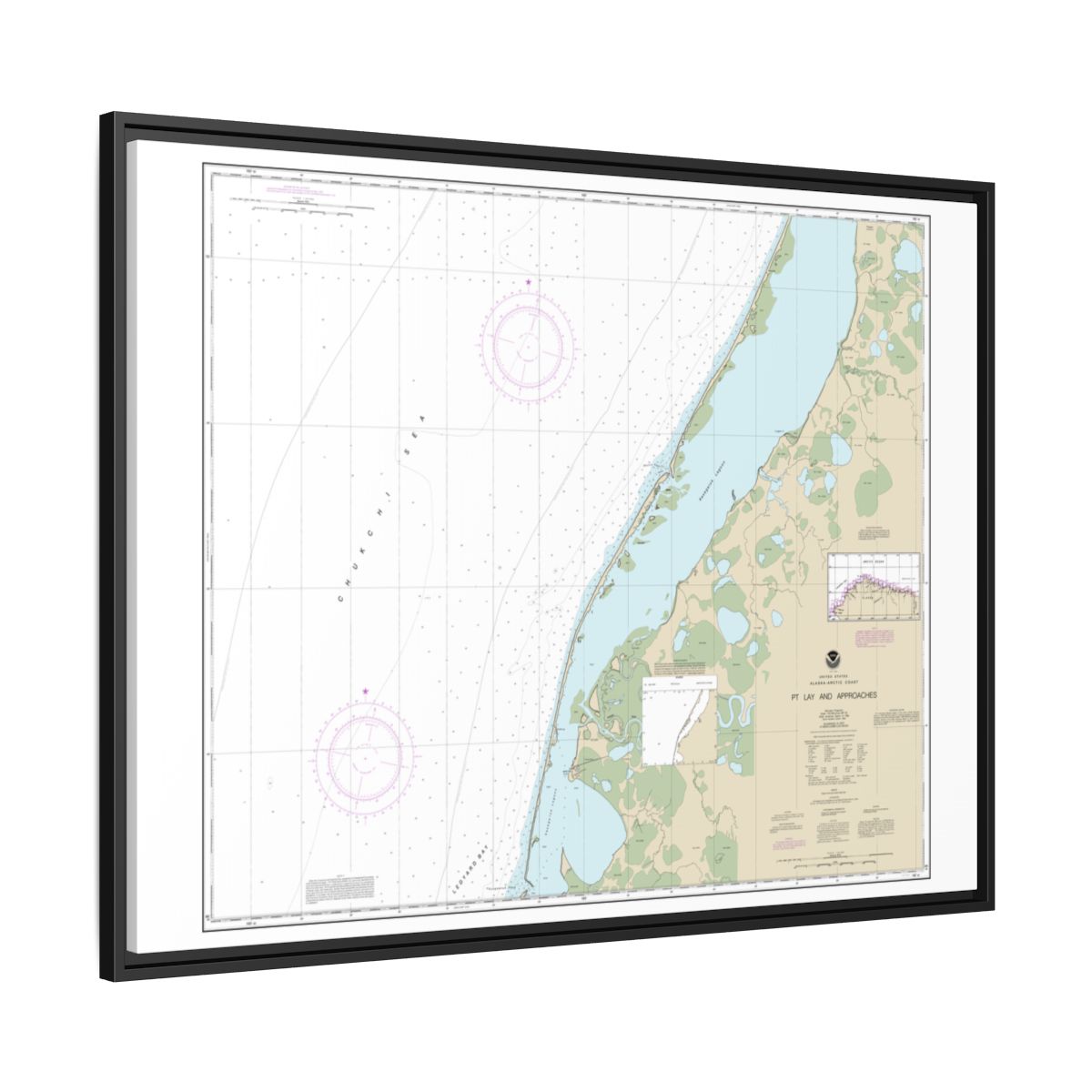 Chart 16101 Pt. Lay and approaches - NOAA Nautical Chart Floating Frame Canvas | 32" x 24" | 40" x 30" - Black side
