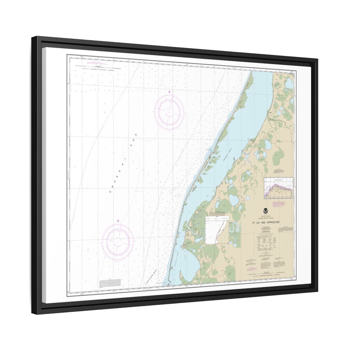 Chart 16101 Pt. Lay and approaches - NOAA Nautical Chart Floating Frame Canvas | 32" x 24" | 40" x 30" - Black side