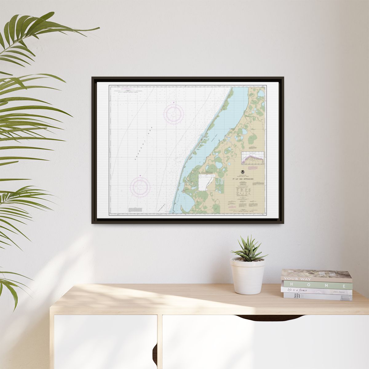 Chart 16101 Pt. Lay and approaches - NOAA Nautical Chart Floating Frame Canvas | 32" x 24" | 40" x 30" - Espresso context-1