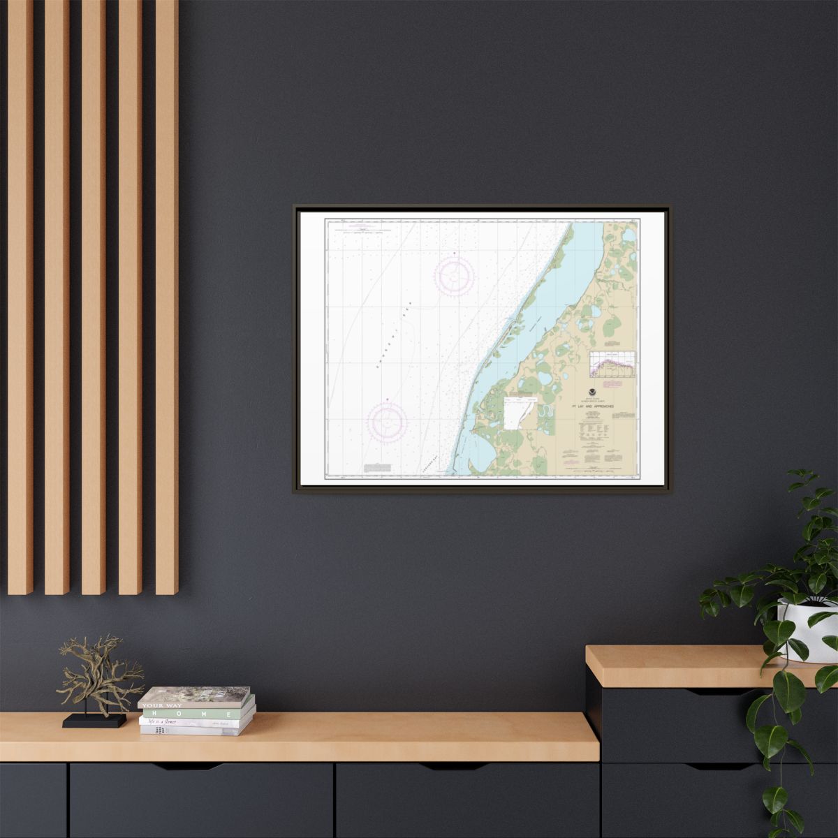 Chart 16101 Pt. Lay and approaches - NOAA Nautical Chart Floating Frame Canvas | 32" x 24" | 40" x 30" - Espresso context-2