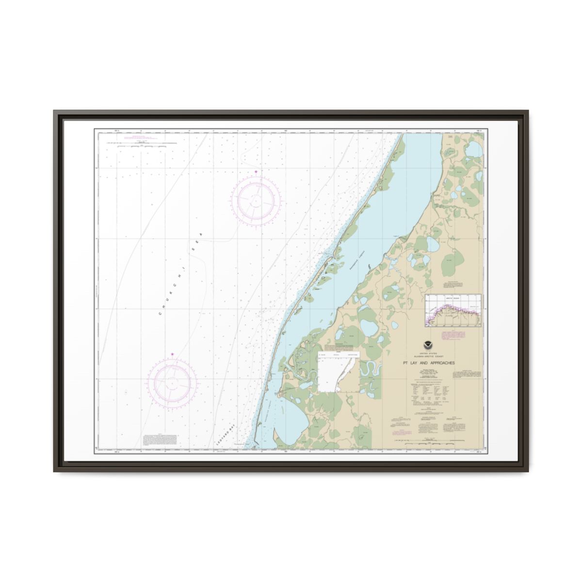 Chart 16101 Pt. Lay and approaches - NOAA Nautical Chart Floating Frame Canvas | 32" x 24" | 40" x 30" - Espresso front
