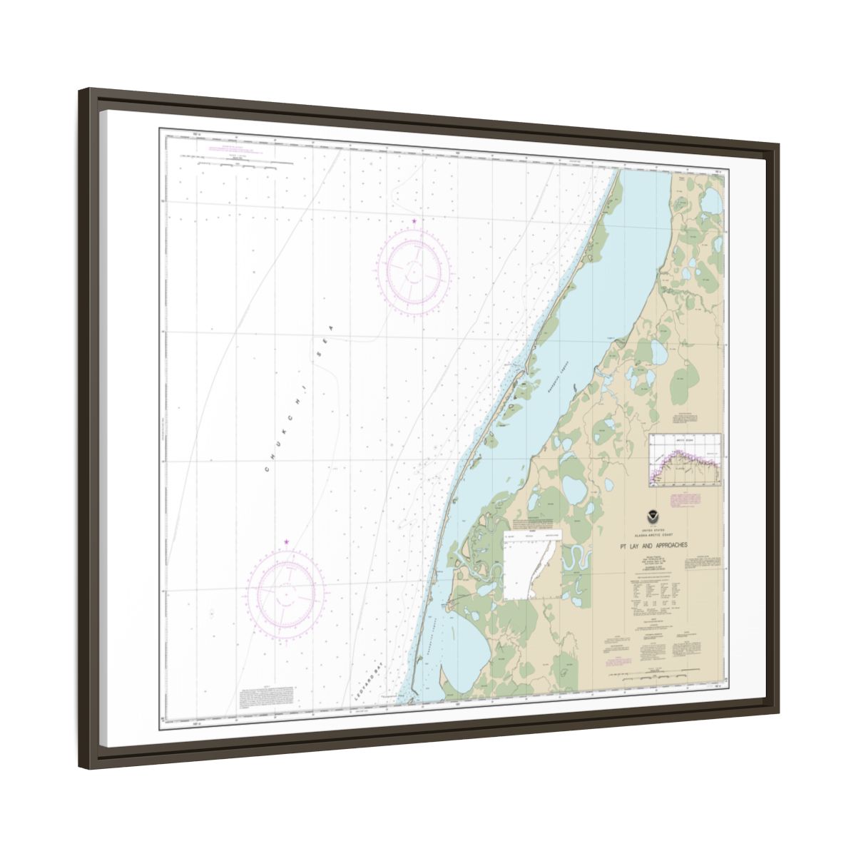 Chart 16101 Pt. Lay and approaches - NOAA Nautical Chart Floating Frame Canvas | 32" x 24" | 40" x 30" - Espresso side