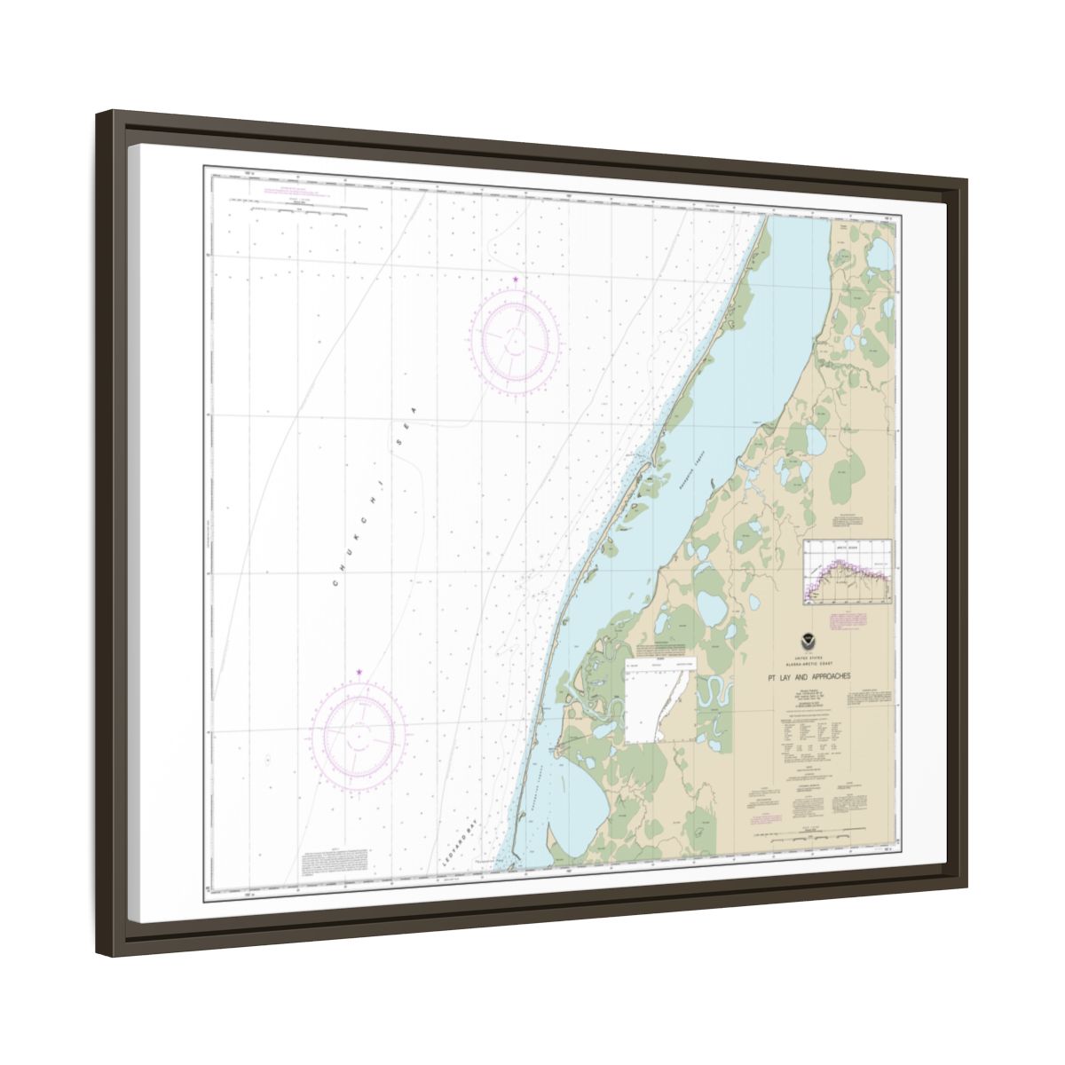 Chart 16101 Pt. Lay and approaches - NOAA Nautical Chart Floating Frame Canvas | 32" x 24" | 40" x 30" - Espresso side