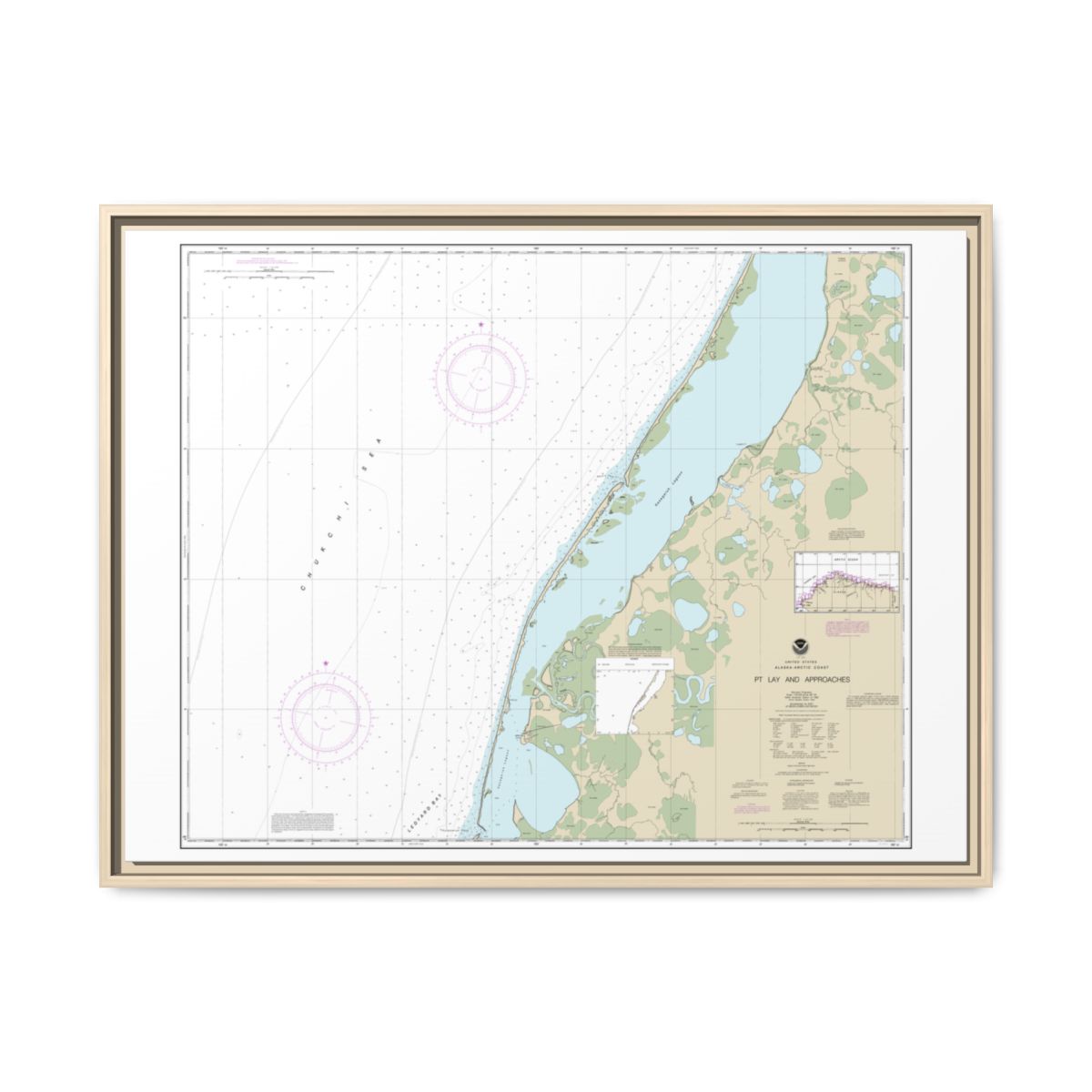 Chart 16101 Pt. Lay and approaches - NOAA Nautical Chart Floating Frame Canvas | 32" x 24" | 40" x 30" - Natural front