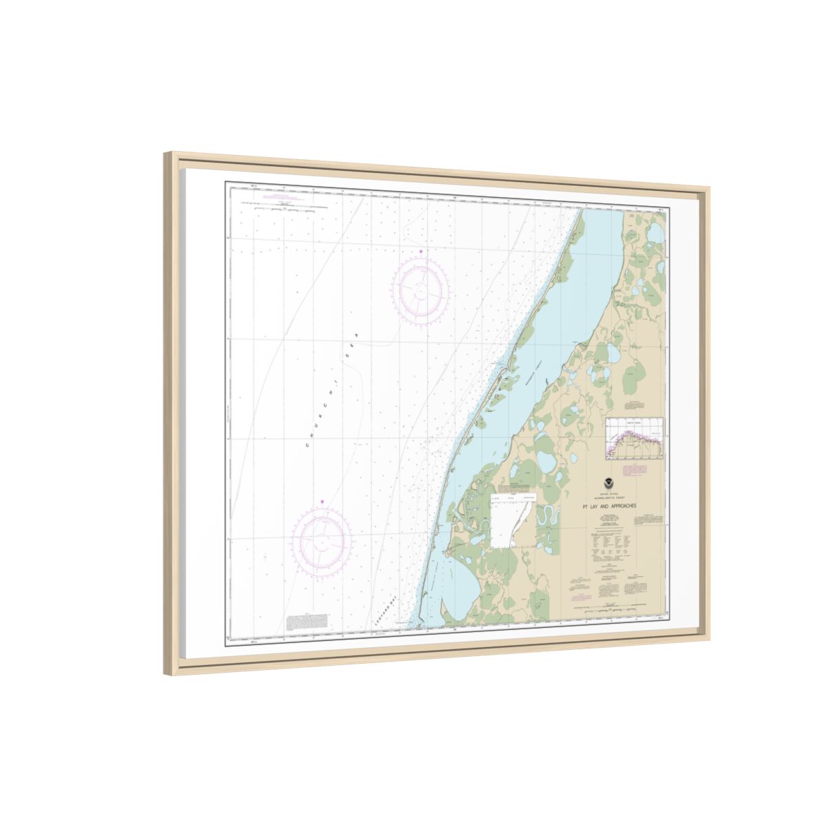 Chart 16101 Pt. Lay and approaches - NOAA Nautical Chart Floating Frame Canvas | 32" x 24" | 40" x 30" - Natural side