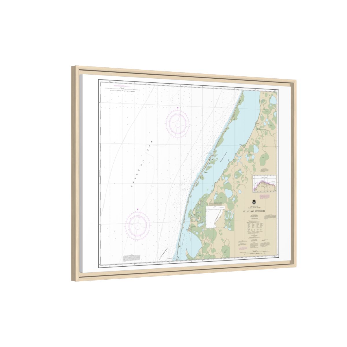 Chart 16101 Pt. Lay and approaches - NOAA Nautical Chart Floating Frame Canvas | 32" x 24" | 40" x 30" - Natural side