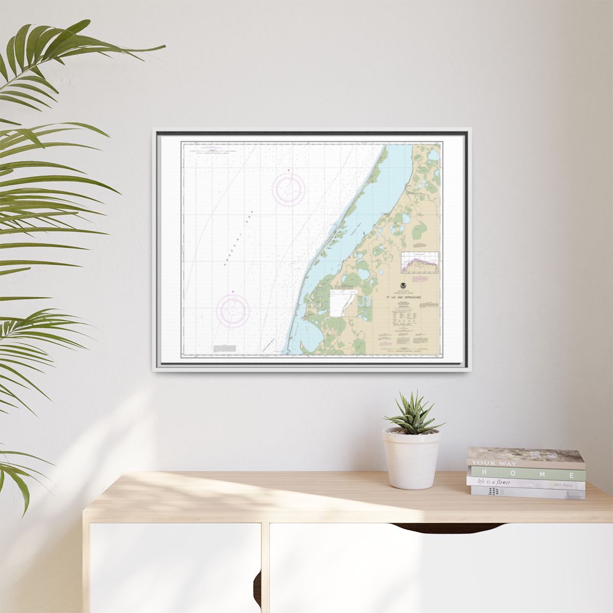 Chart 16101 Pt. Lay and approaches - NOAA Nautical Chart Floating Frame Canvas | 32" x 24" | 40" x 30" - White context-1