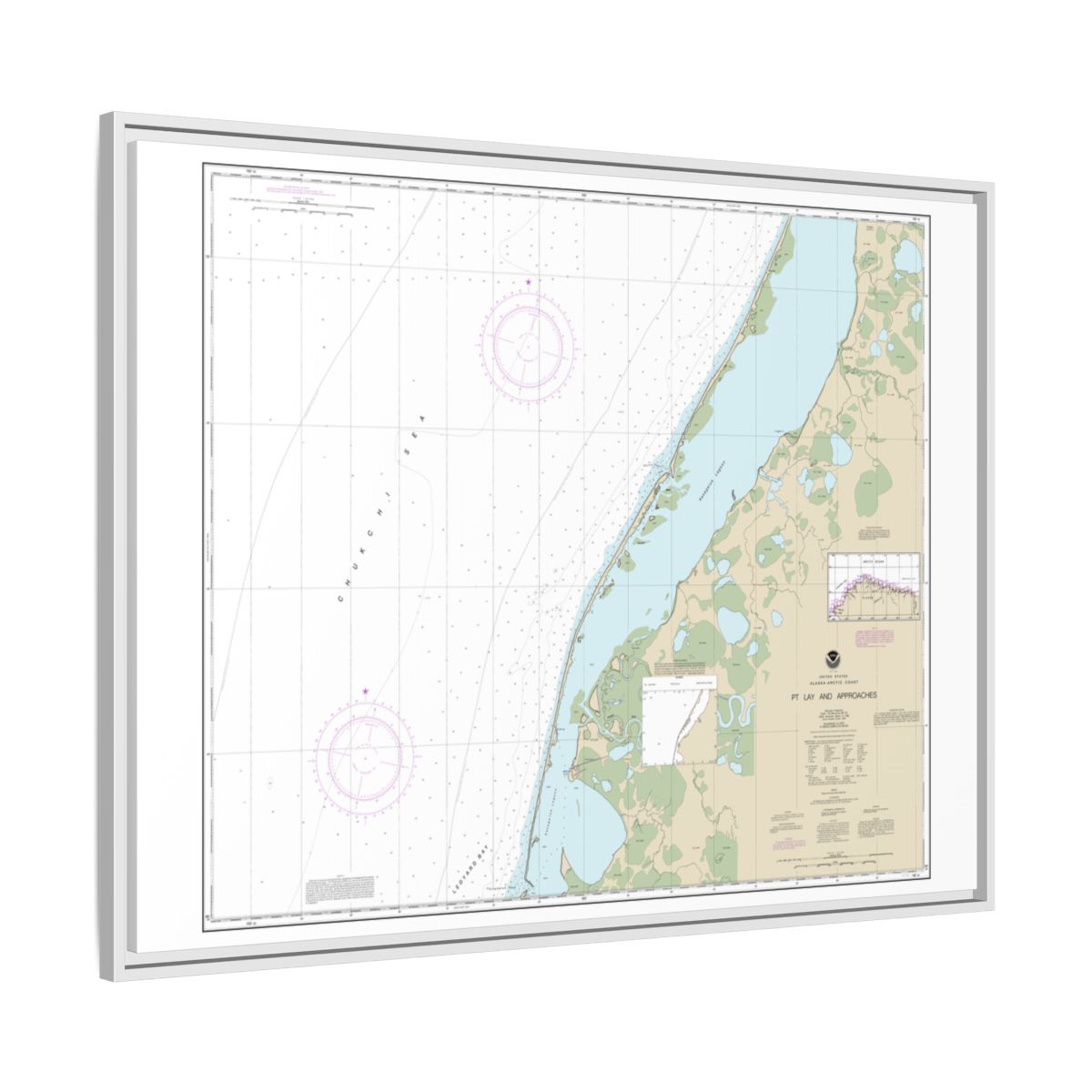 Chart 16101 Pt. Lay and approaches - NOAA Nautical Chart Floating Frame Canvas | 32" x 24" | 40" x 30" - White side