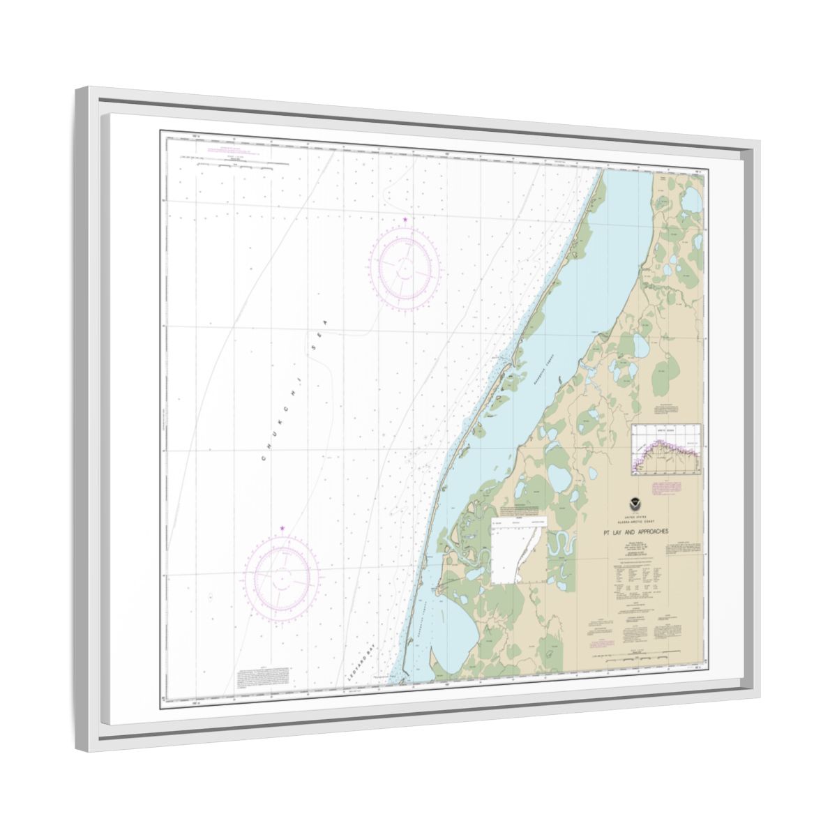 Chart 16101 Pt. Lay and approaches - NOAA Nautical Chart Floating Frame Canvas | 32" x 24" | 40" x 30" - White side