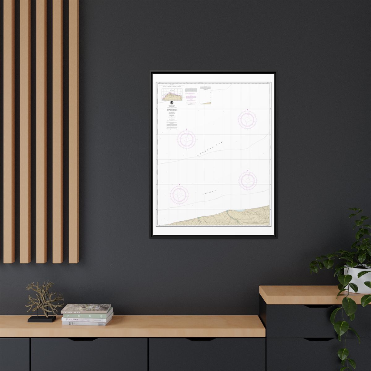 Chart 16104 Cape Sabine - NOAA Nautical Chart Floating Frame Canvas | 24" x 32" | 30" x 40" - Black context-2