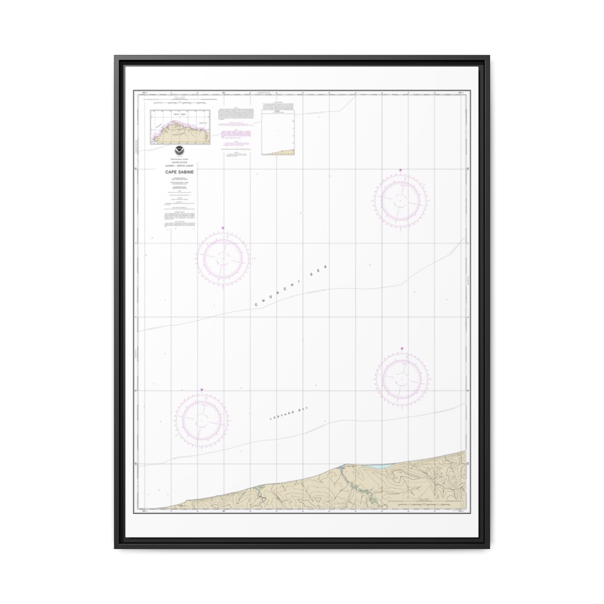 Chart 16104 Cape Sabine - NOAA Nautical Chart Floating Frame Canvas | 24" x 32" | 30" x 40" - Black front