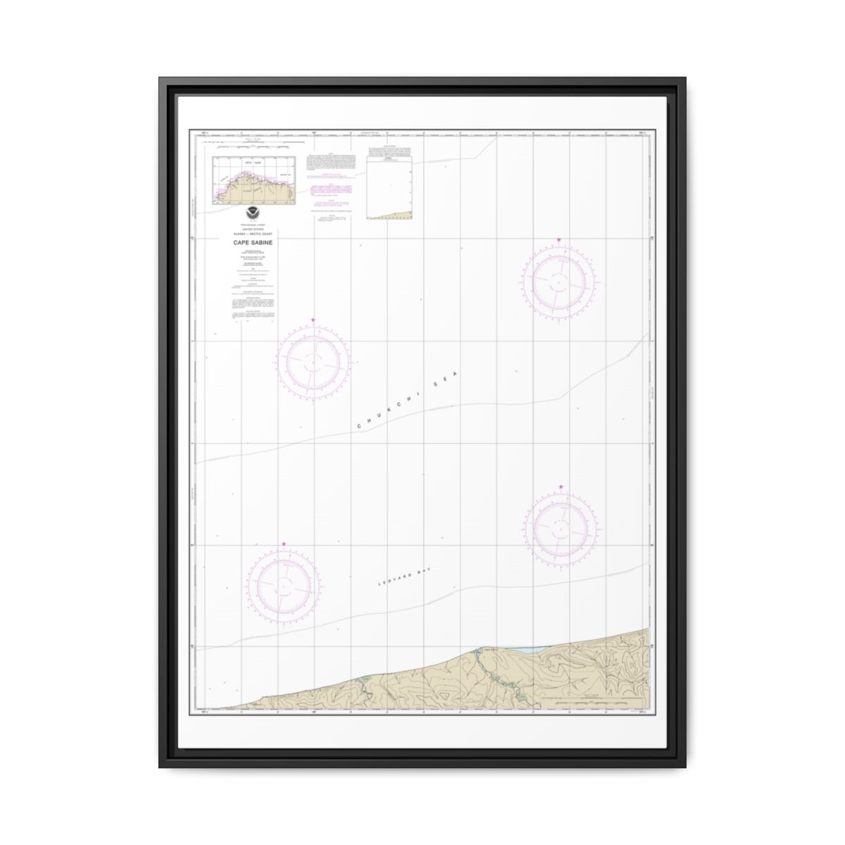 Chart 16104 Cape Sabine - NOAA Nautical Chart Floating Frame Canvas | 24" x 32" | 30" x 40" - Black front