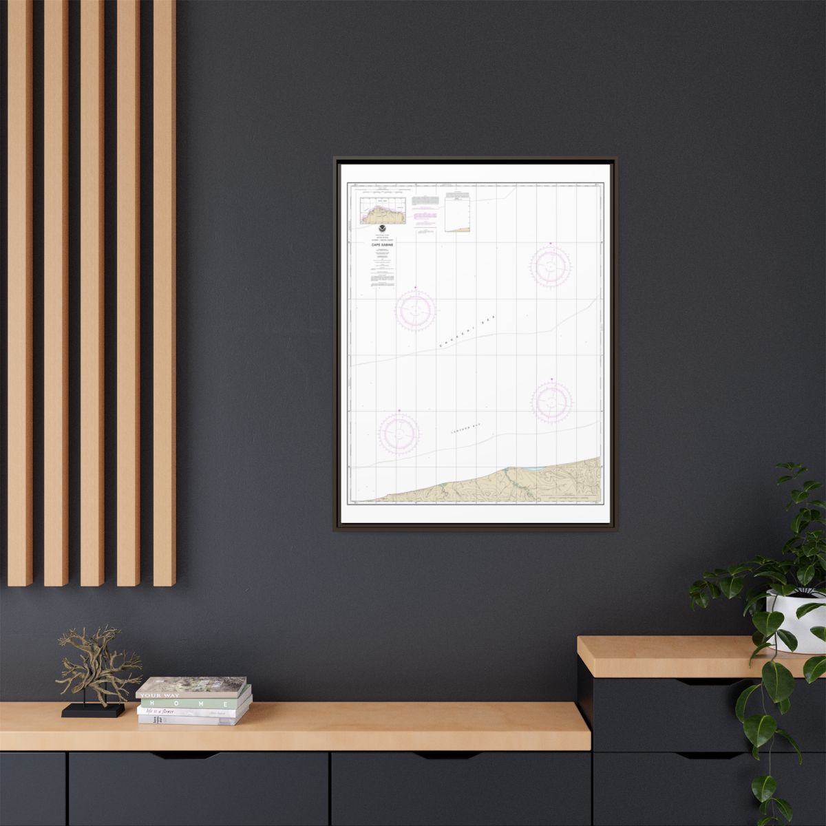 Chart 16104 Cape Sabine - NOAA Nautical Chart Floating Frame Canvas | 24" x 32" | 30" x 40" - Espresso context-2