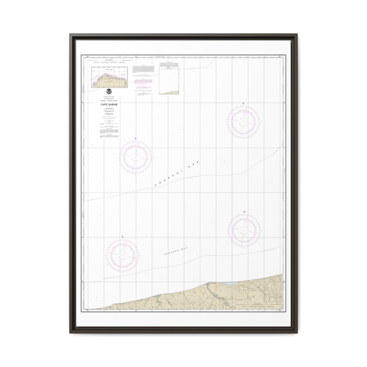 Chart 16104 Cape Sabine - NOAA Nautical Chart Floating Frame Canvas | 24" x 32" | 30" x 40" - Espresso front