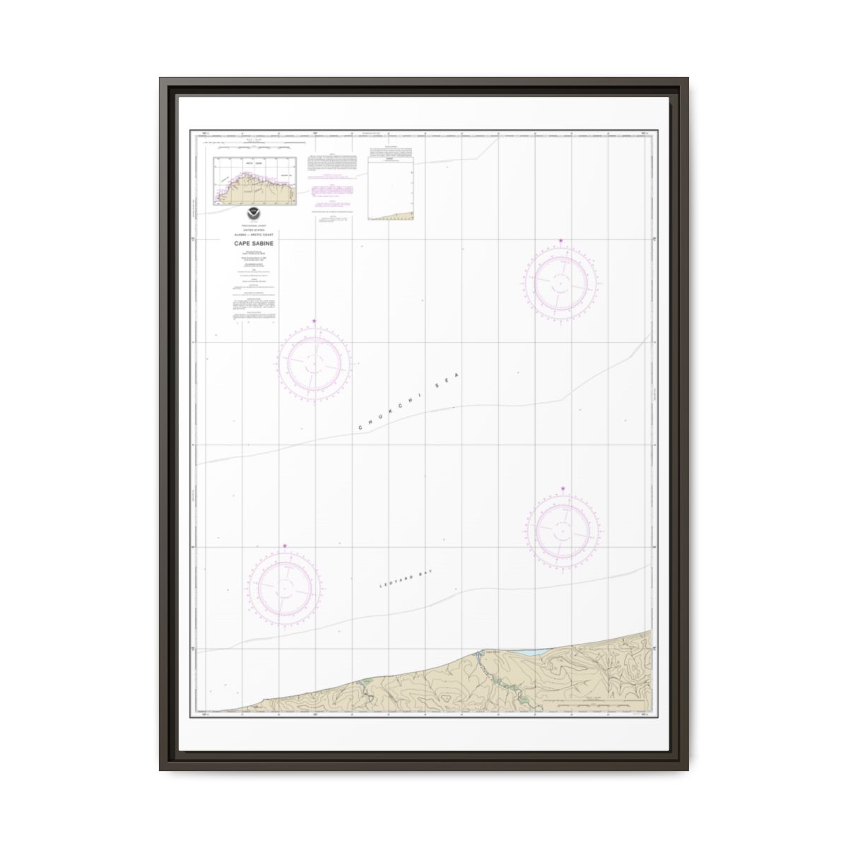 Chart 16104 Cape Sabine - NOAA Nautical Chart Floating Frame Canvas | 24" x 32" | 30" x 40" - Espresso front