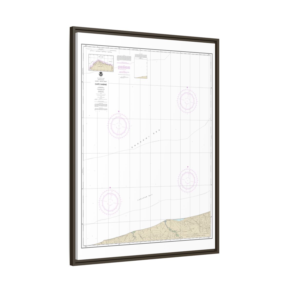 Chart 16104 Cape Sabine - NOAA Nautical Chart Floating Frame Canvas | 24" x 32" | 30" x 40" - Espresso side