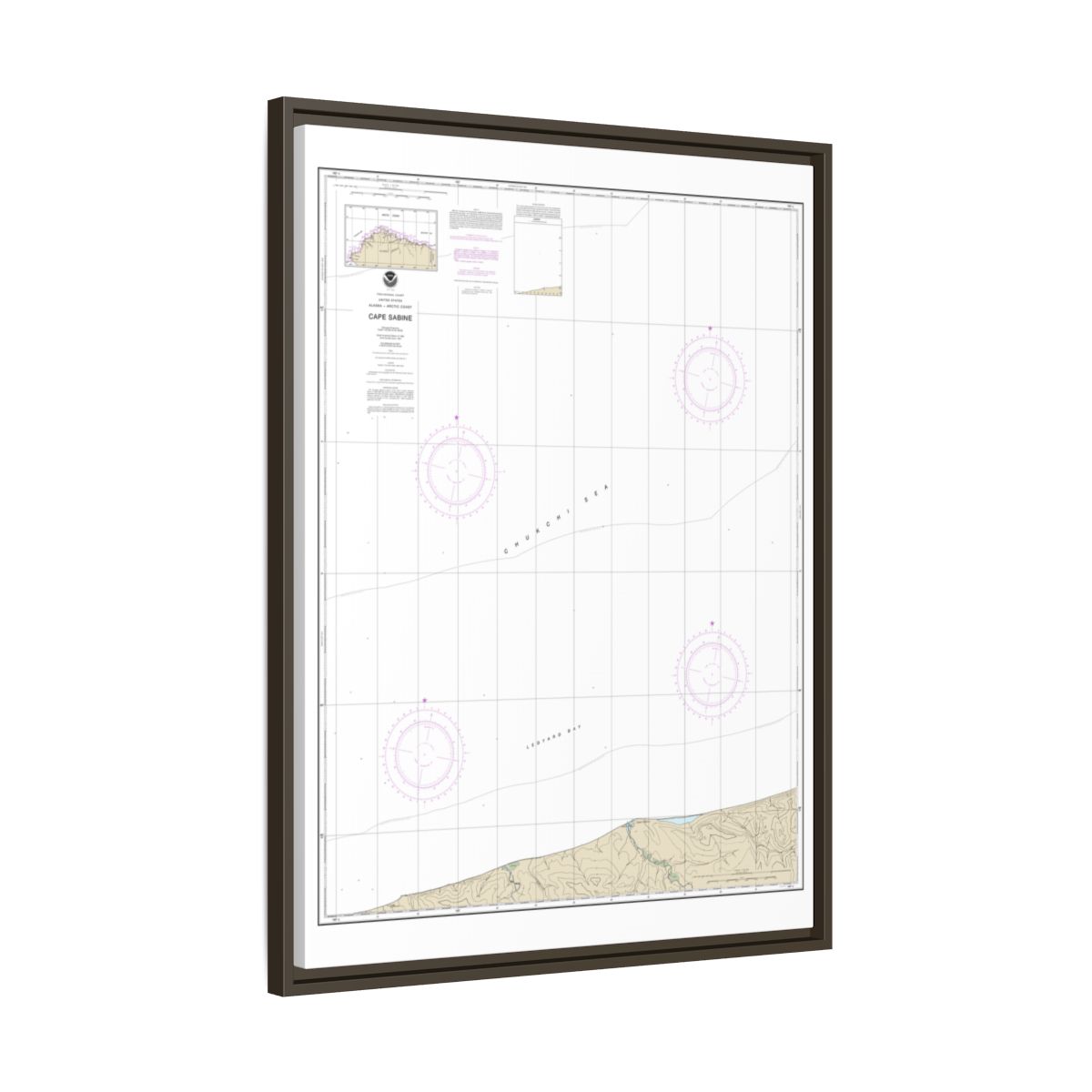 Chart 16104 Cape Sabine - NOAA Nautical Chart Floating Frame Canvas | 24" x 32" | 30" x 40" - Espresso side