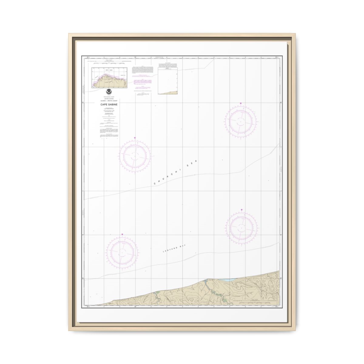 Chart 16104 Cape Sabine - NOAA Nautical Chart Floating Frame Canvas | 24" x 32" | 30" x 40" - Natural front