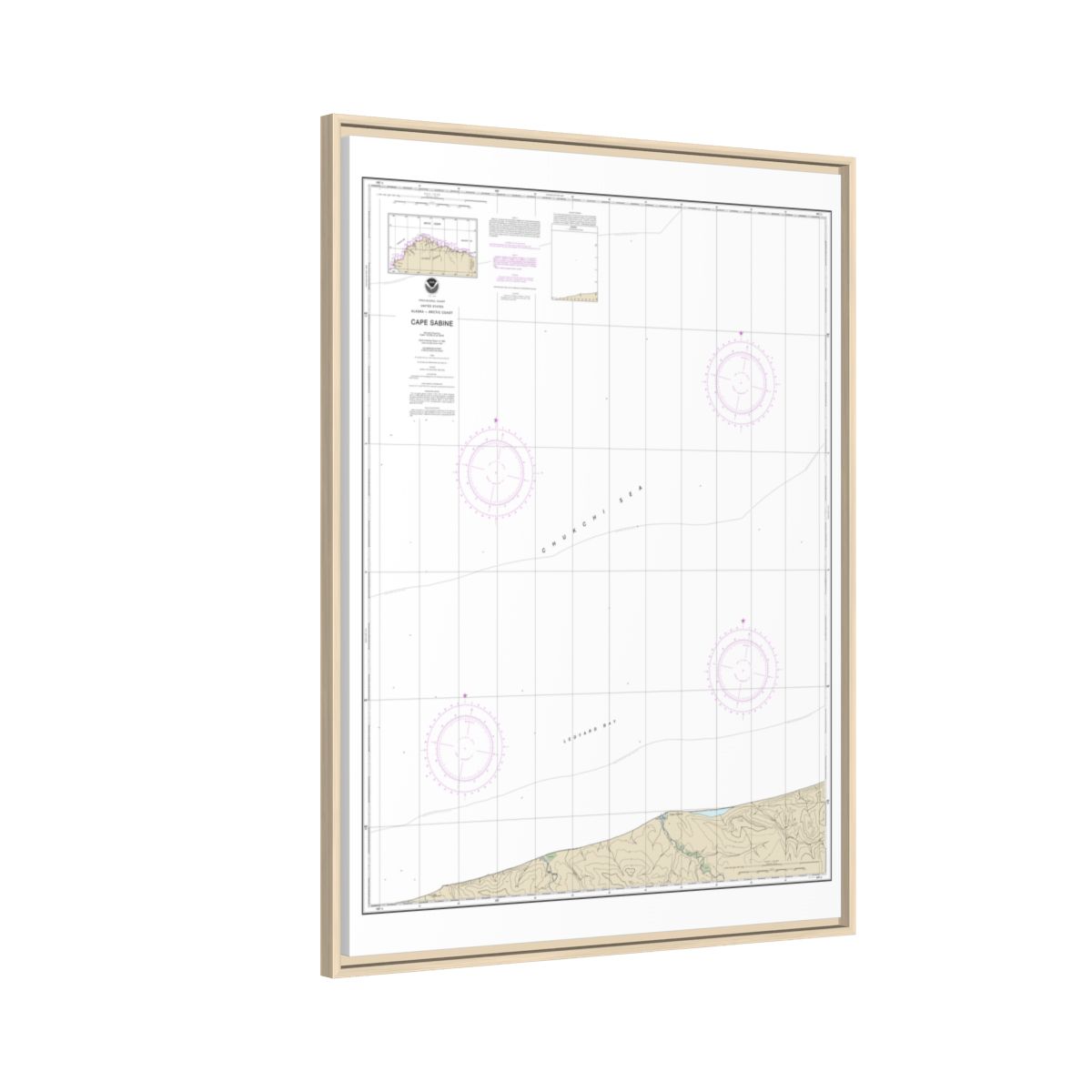 Chart 16104 Cape Sabine - NOAA Nautical Chart Floating Frame Canvas | 24" x 32" | 30" x 40" - Natural side