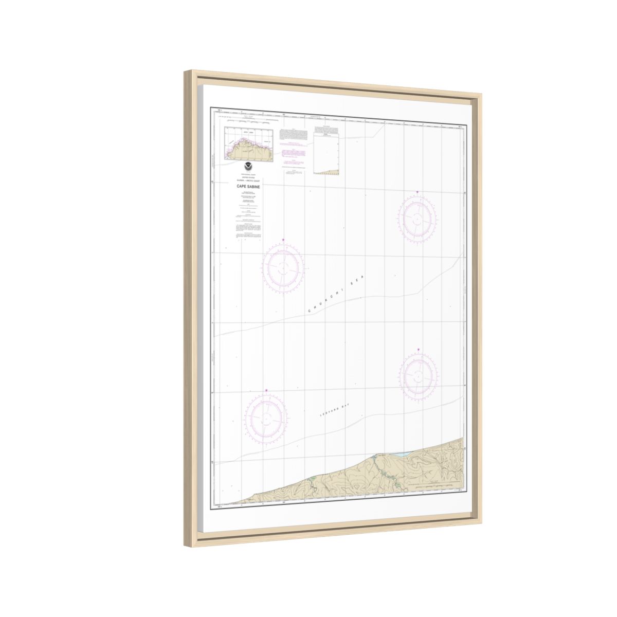 Chart 16104 Cape Sabine - NOAA Nautical Chart Floating Frame Canvas | 24" x 32" | 30" x 40" - Natural side