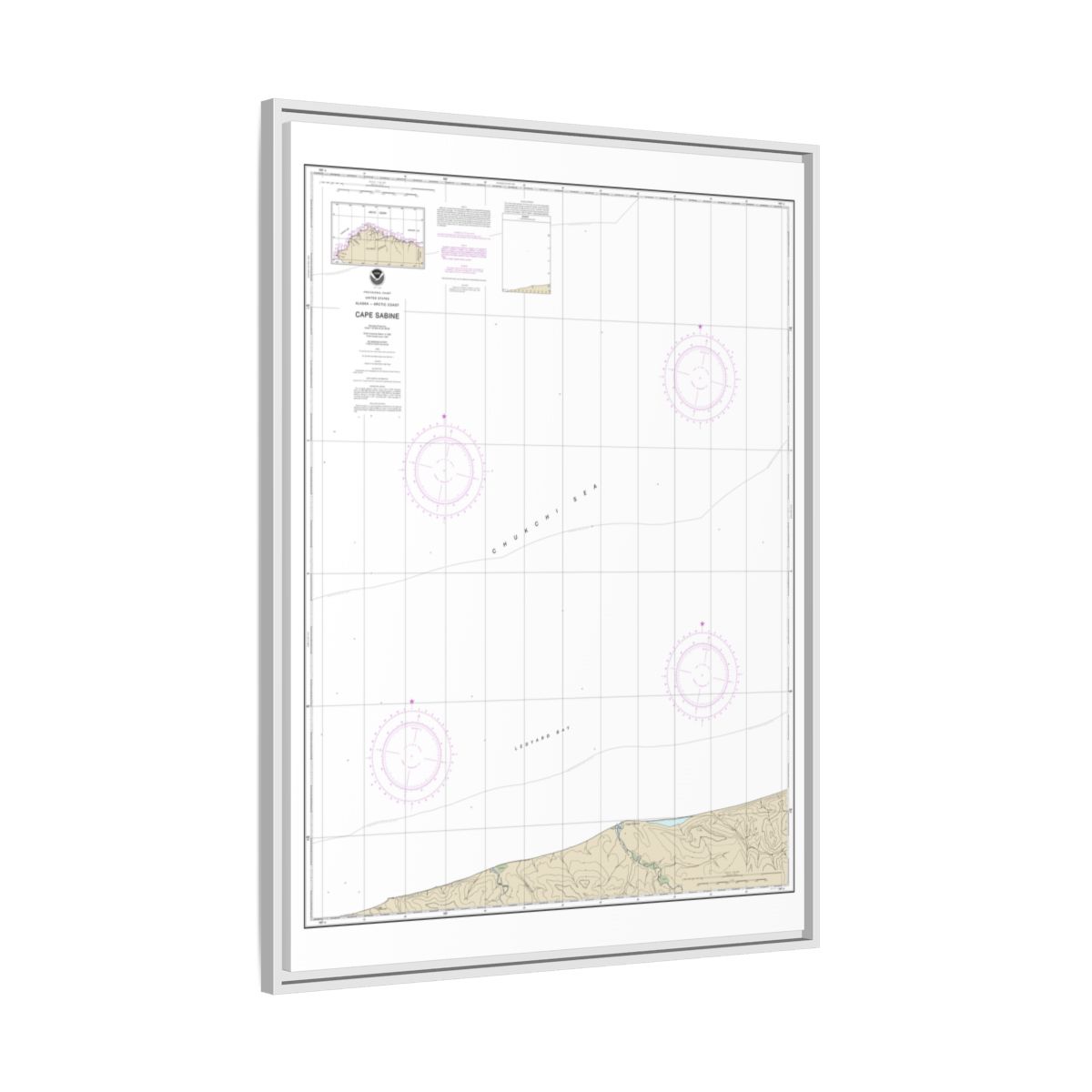 Chart 16104 Cape Sabine - NOAA Nautical Chart Floating Frame Canvas | 24" x 32" | 30" x 40" - White side