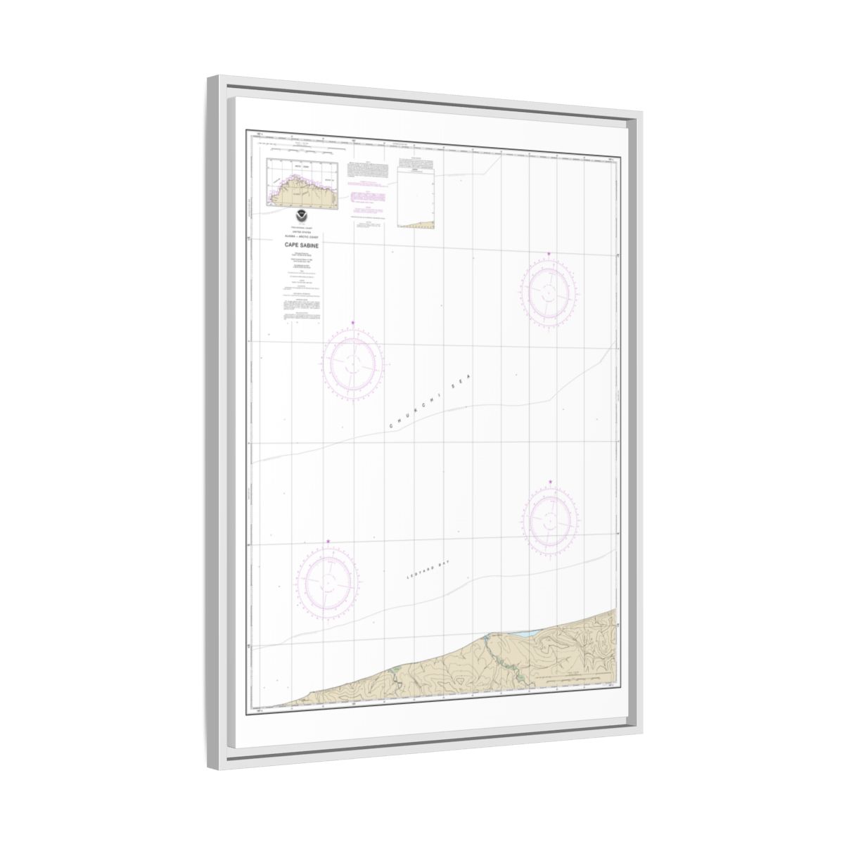 Chart 16104 Cape Sabine - NOAA Nautical Chart Floating Frame Canvas | 24" x 32" | 30" x 40" - White side