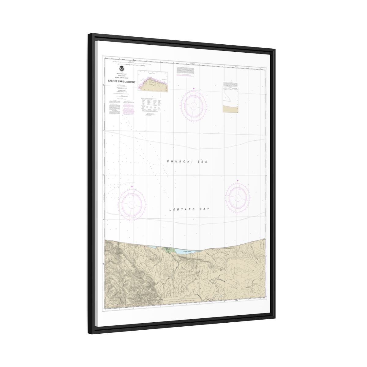 Chart 16121 East of Cape Lisburne - NOAA Nautical Chart Floating Frame Canvas | 24" x 32" | 30" x 40" - Black side