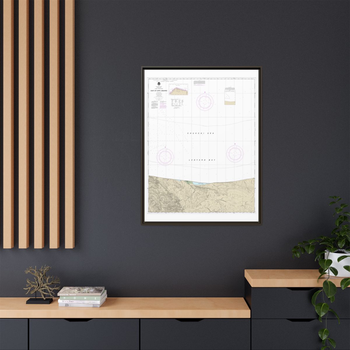 Chart 16121 East of Cape Lisburne - NOAA Nautical Chart Floating Frame Canvas | 24" x 32" | 30" x 40" - Espresso context-2