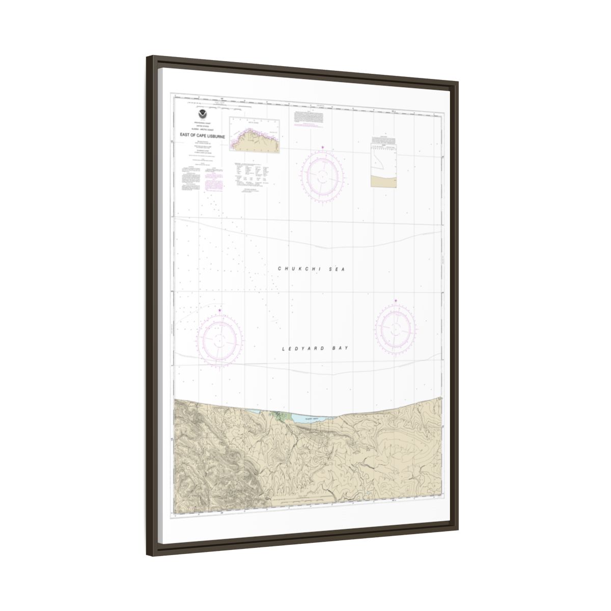 Chart 16121 East of Cape Lisburne - NOAA Nautical Chart Floating Frame Canvas | 24" x 32" | 30" x 40" - Espresso side